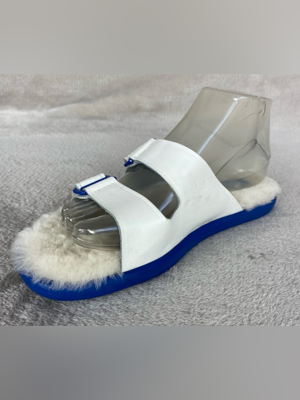 UGG Fluff Shearling Slide Sandals Womens 6 White Blue Slipper Comfort NEW - Picture 6 of 8